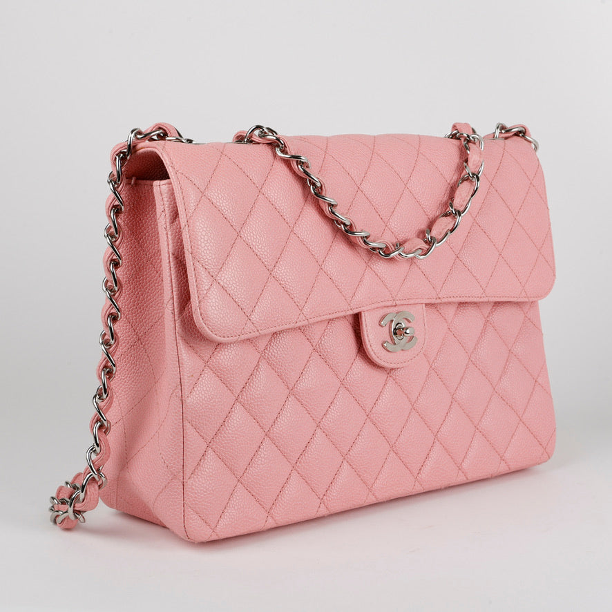 Maxi Single Flap, Pink Caviar Silver Hardware