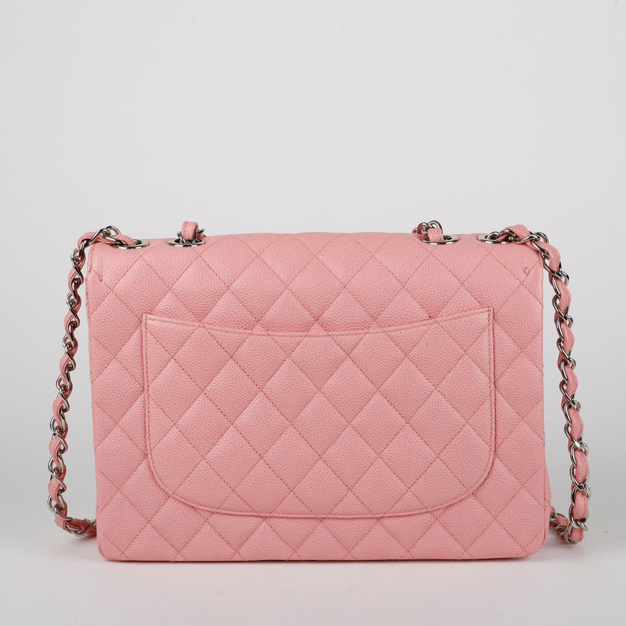 Maxi Single Flap, Pink Caviar Silver Hardware