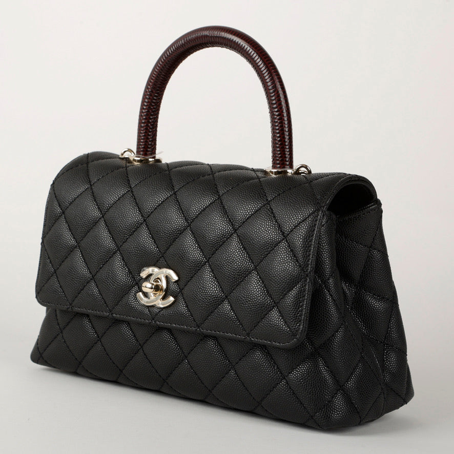 Coco Handle Small Black Caviar Lizard Embossed Handle