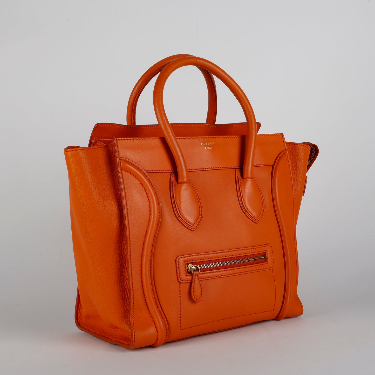 Mini Luggage Tote, Orange Calfskin