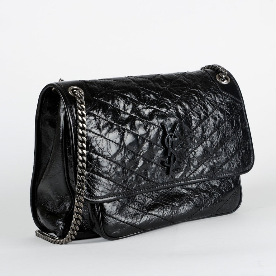 Large Nikki, Black Crinkled Calfskin