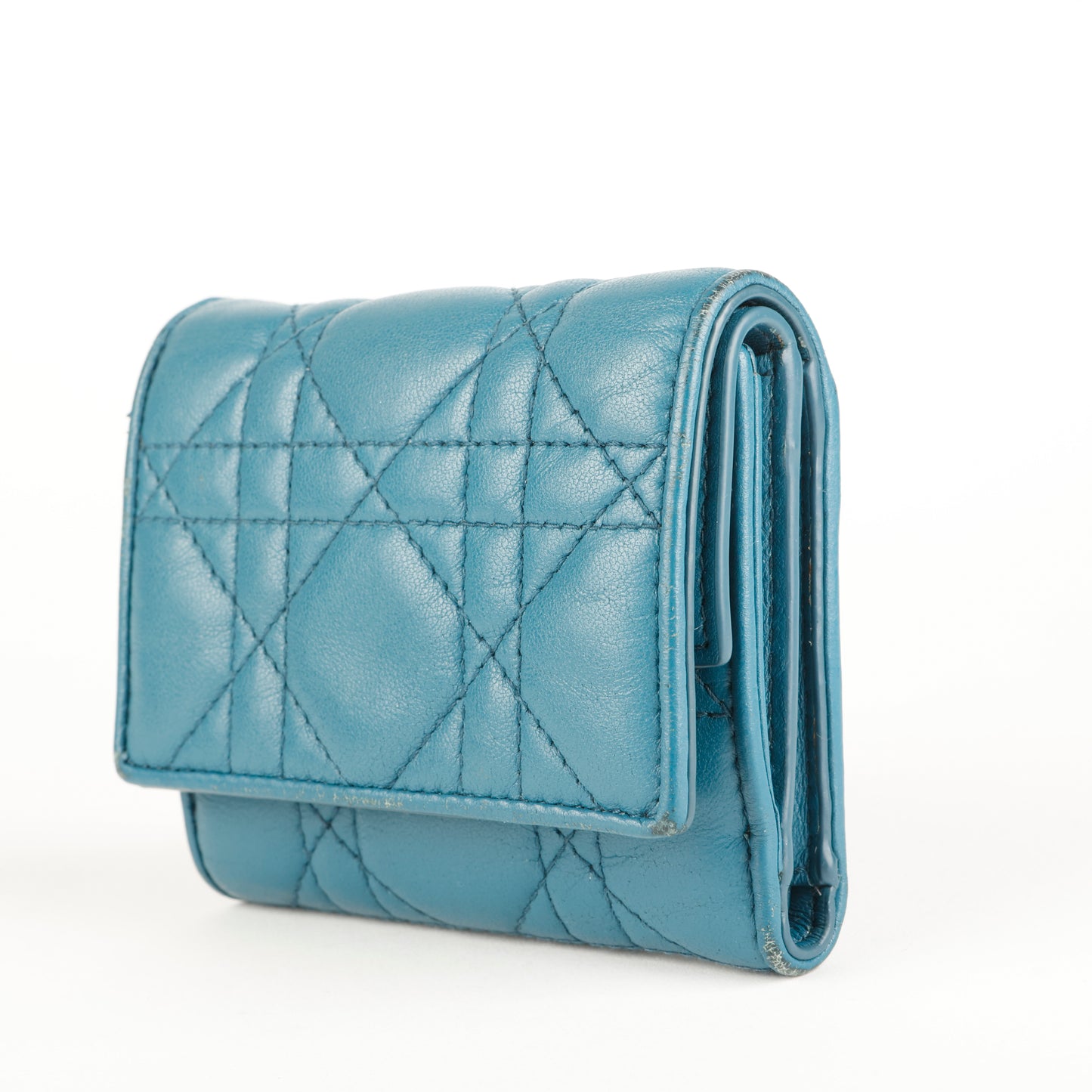 Lotus Trifold Compact, Teal Lambskin