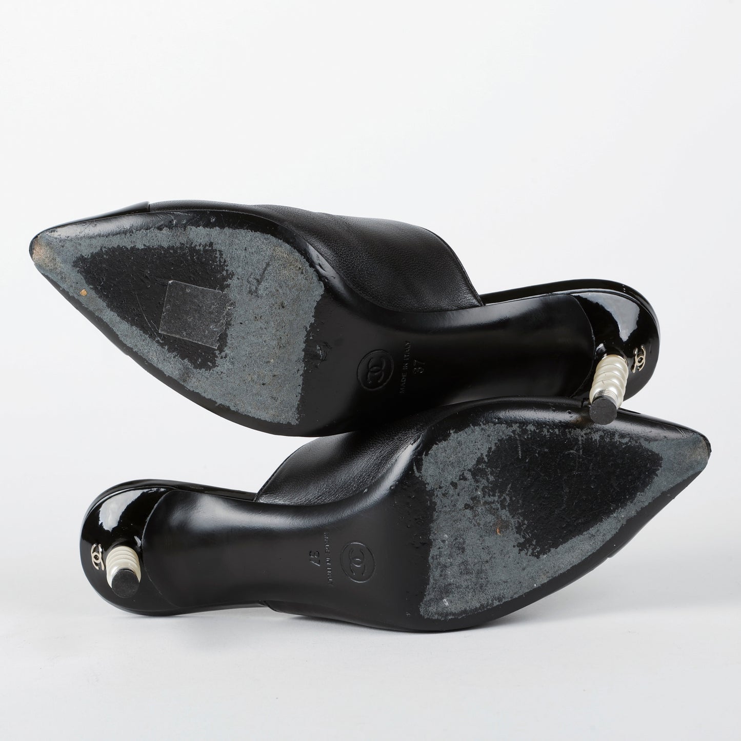 Black Pointed Toe Heeled Mule with Pearls