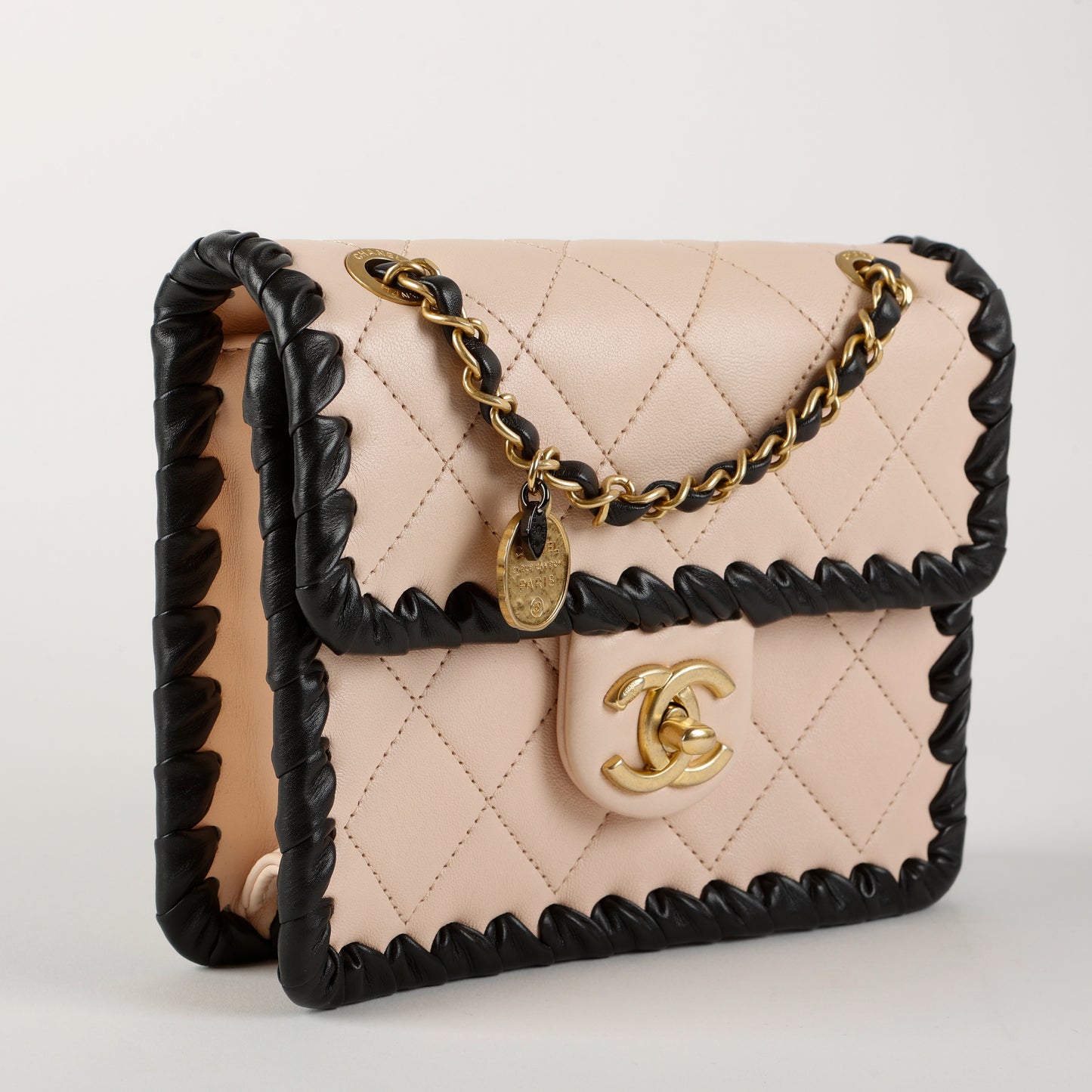 Calfskin Braided Mini Flap Beige/Black