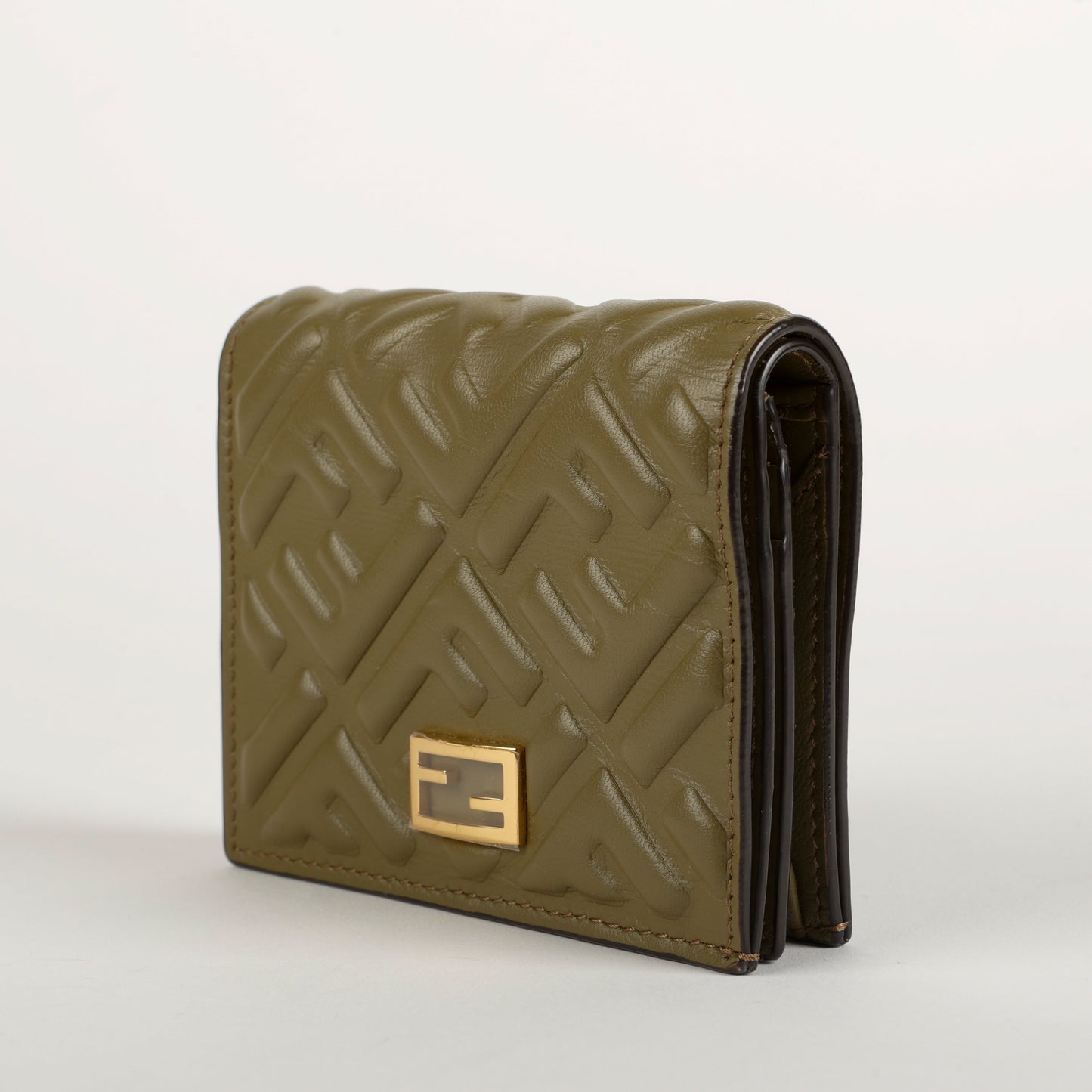 FF Embossed Baguette Compact Wallet, Hunter Green