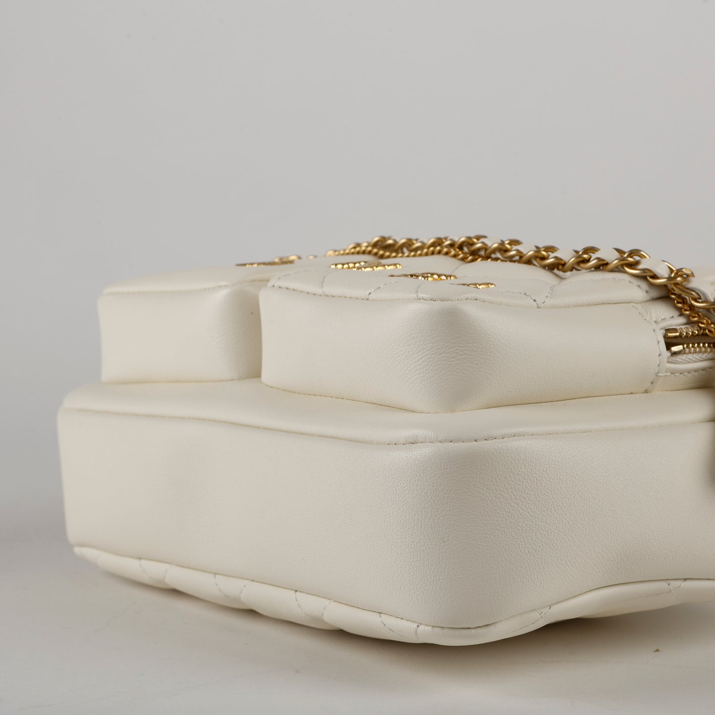 Small Camera Bag, White Lambskin