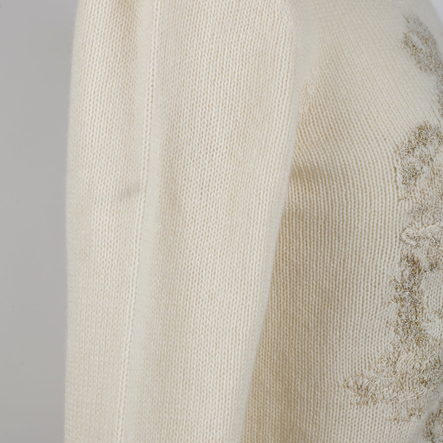 Gold Embroidered Cream Cashmere Sweater