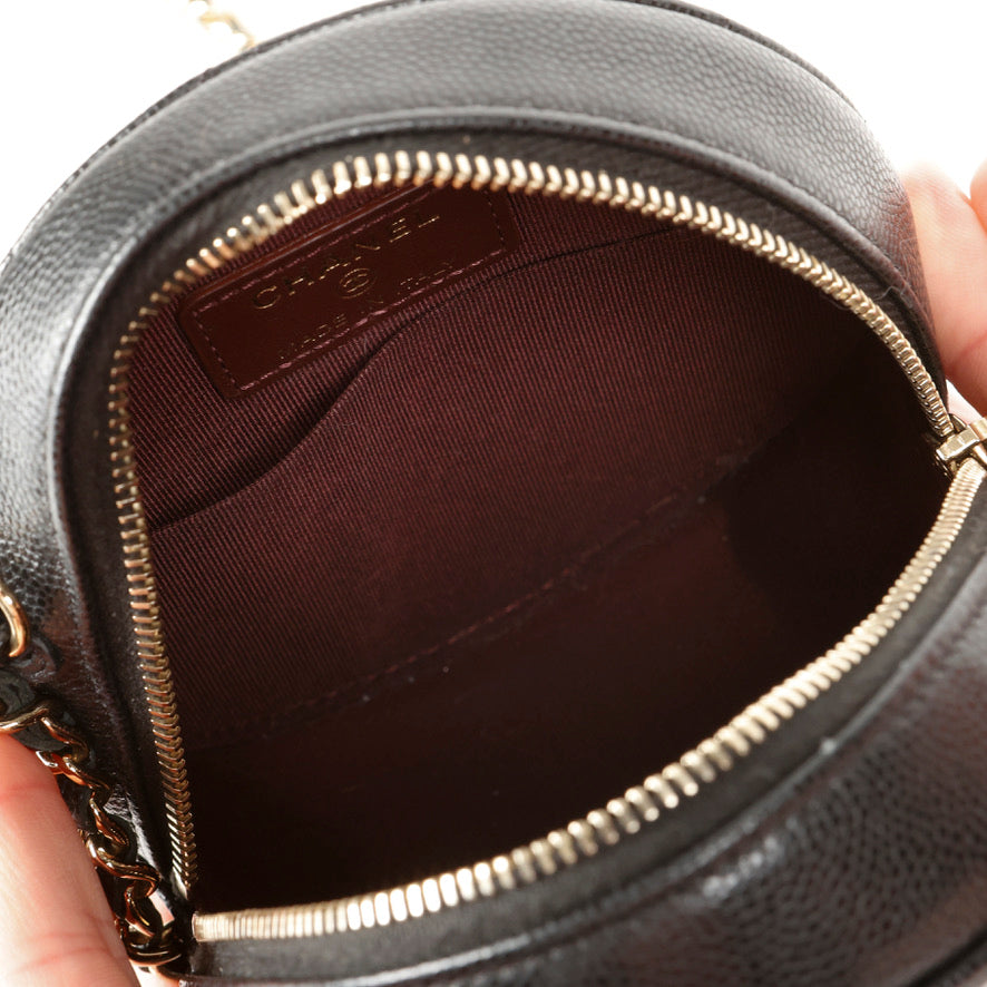 Mini Round Clutch On Chain, Black Caviar