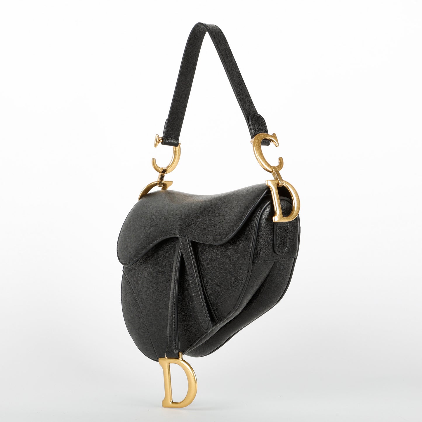 Medium Saddle Bag, Black Grained Calfskin