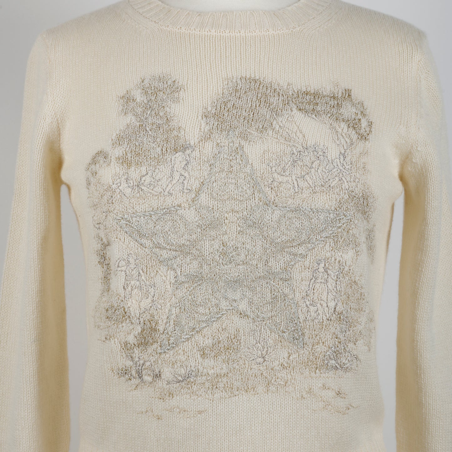 Gold Embroidered Cream Cashmere Sweater
