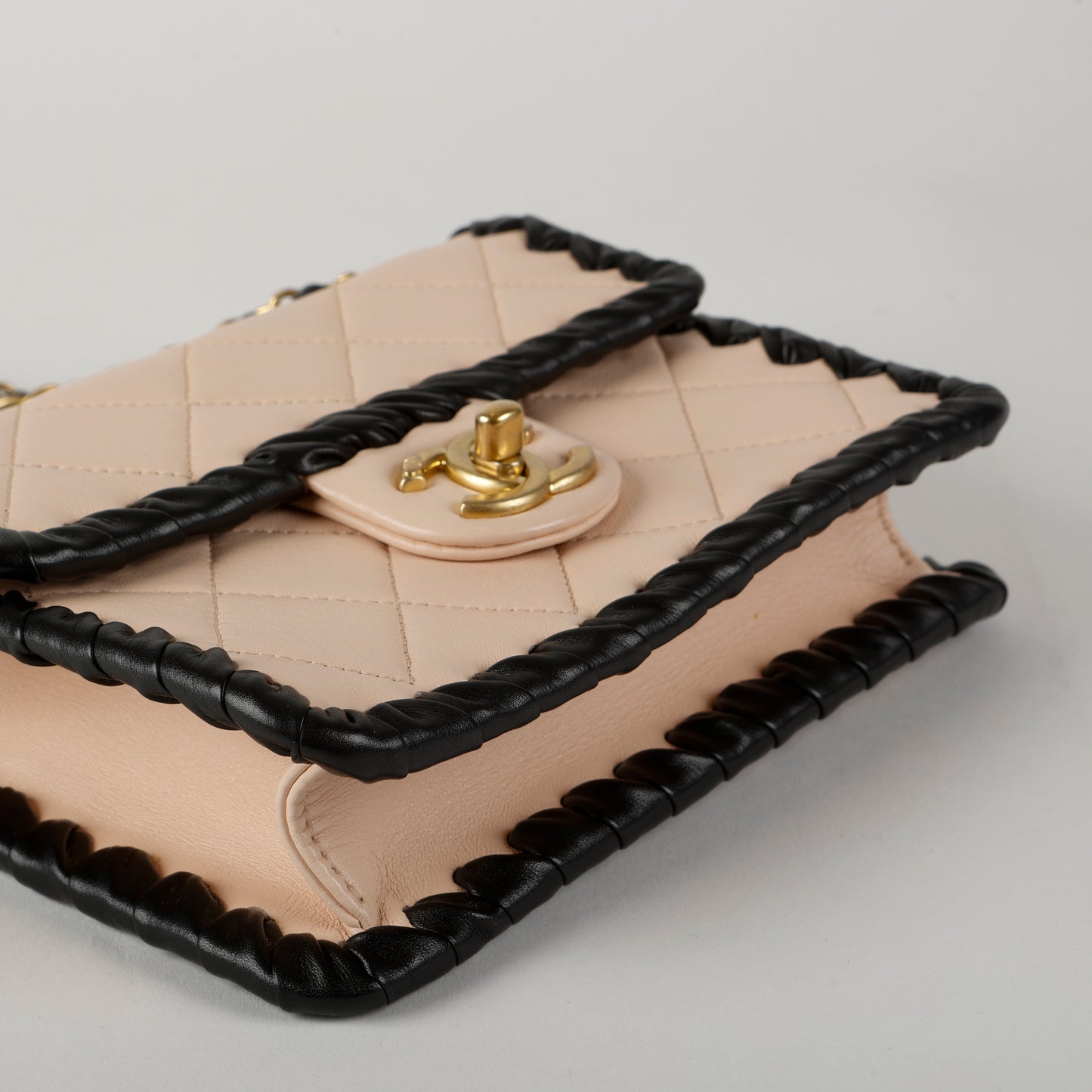Calfskin Braided Mini Flap Beige/Black