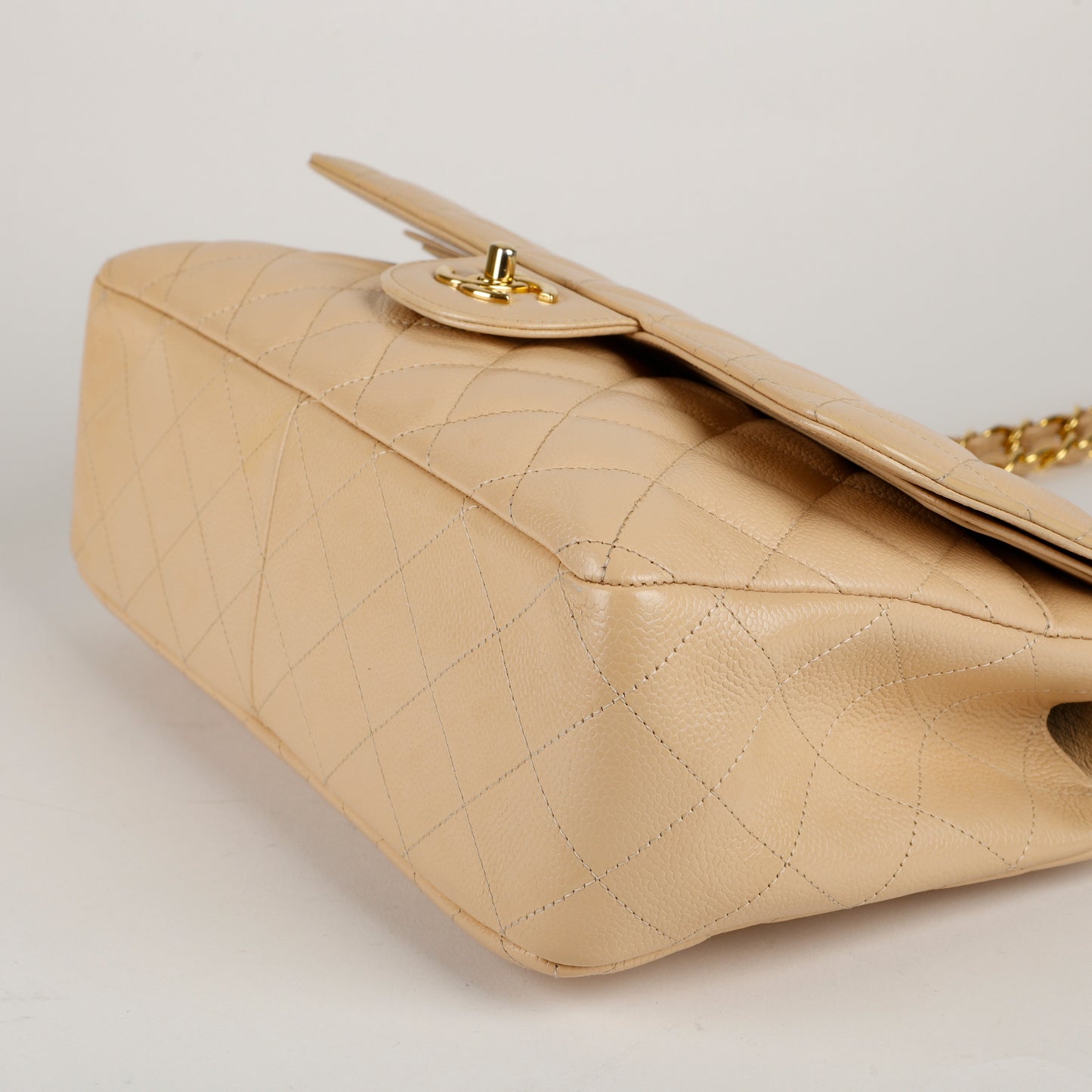Beige Claire Caviar Jumbo Double Flap, Gold Hardware