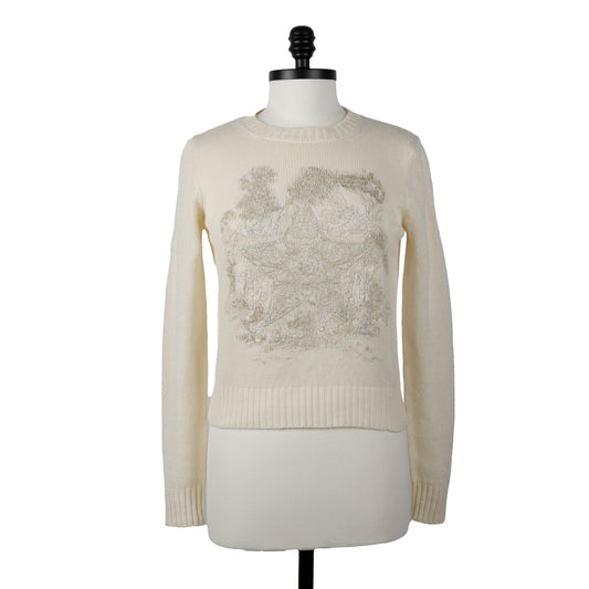 Gold Embroidered Cream Cashmere Sweater