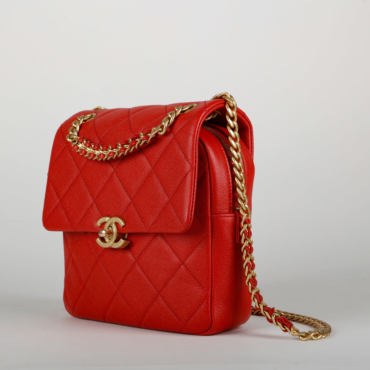 Quilted Chain Melody Backpack, Red Caviar