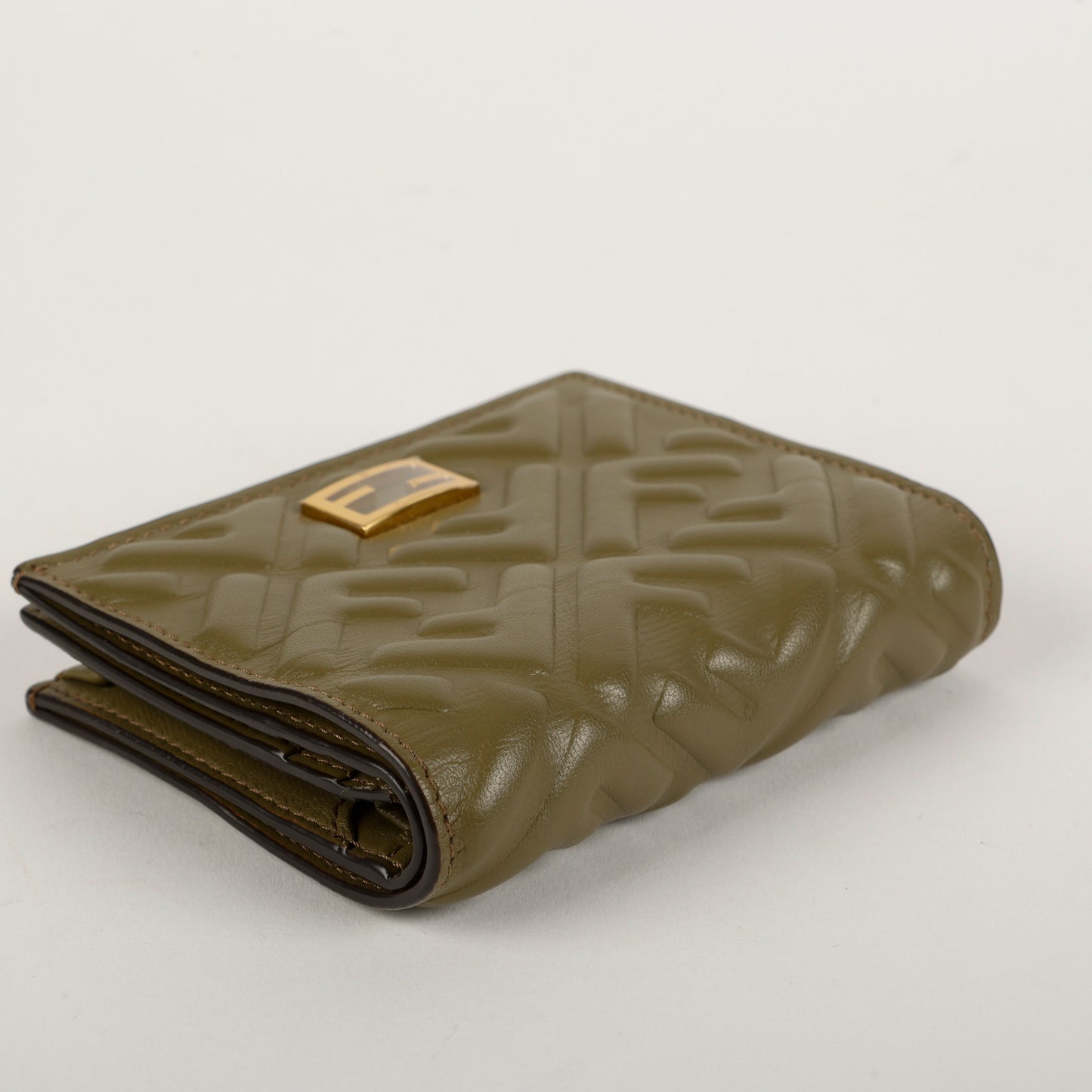 FF Embossed Baguette Compact Wallet, Hunter Green
