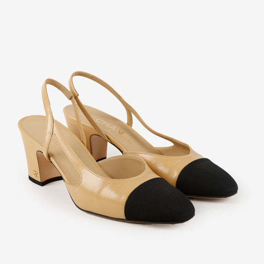 Classic Sling Back Heels, Black/Biege 1138