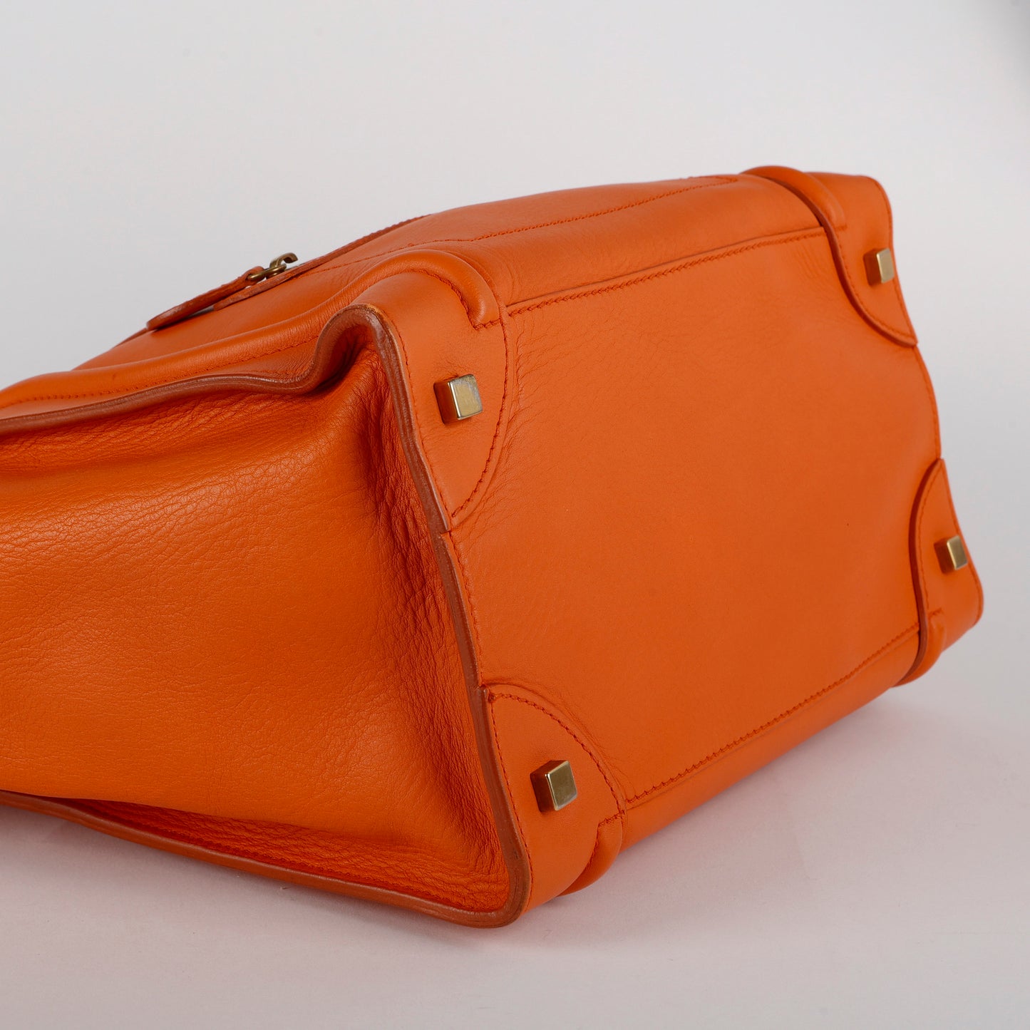 Mini Luggage Tote, Orange Calfskin