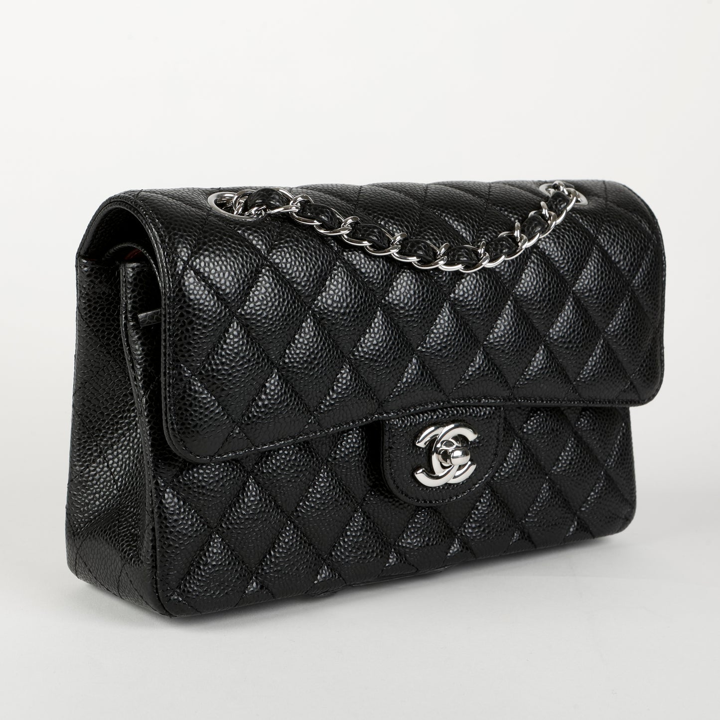 Black Caviar Small Double Flap Silver Hardware