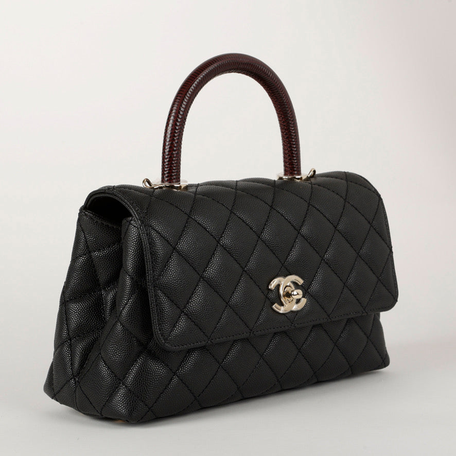 Coco Handle Small Black Caviar Lizard Embossed Handle