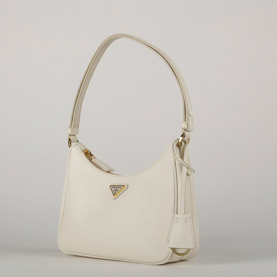 Mini Re-Edition Saffiano Shoulder Bag, White
