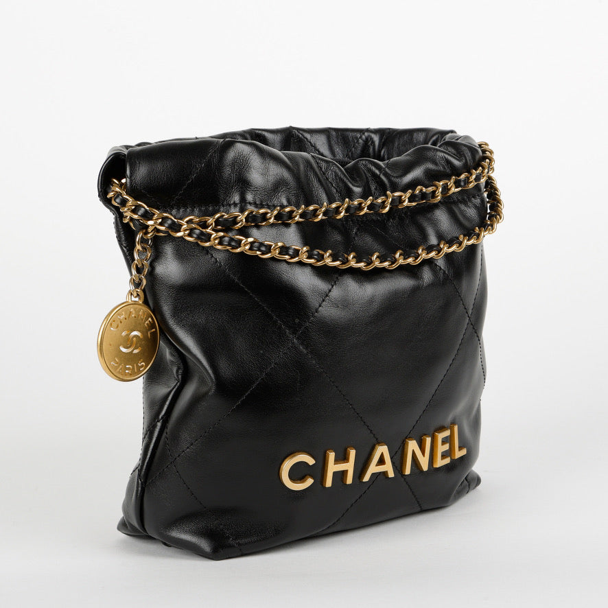 Mini 22, Black Lambskin Gold Hardware 11687
