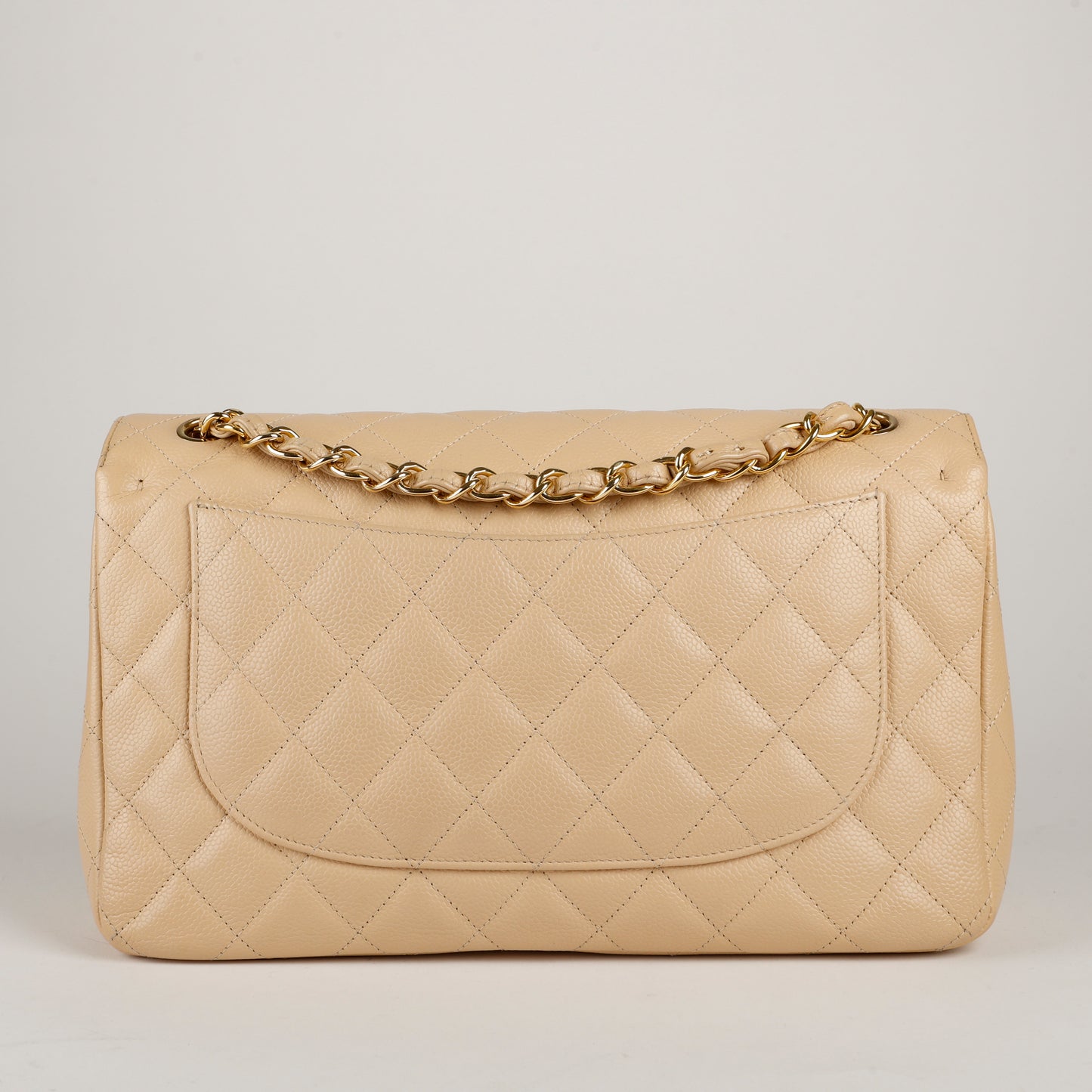 Beige Claire Caviar Jumbo Double Flap, Gold Hardware