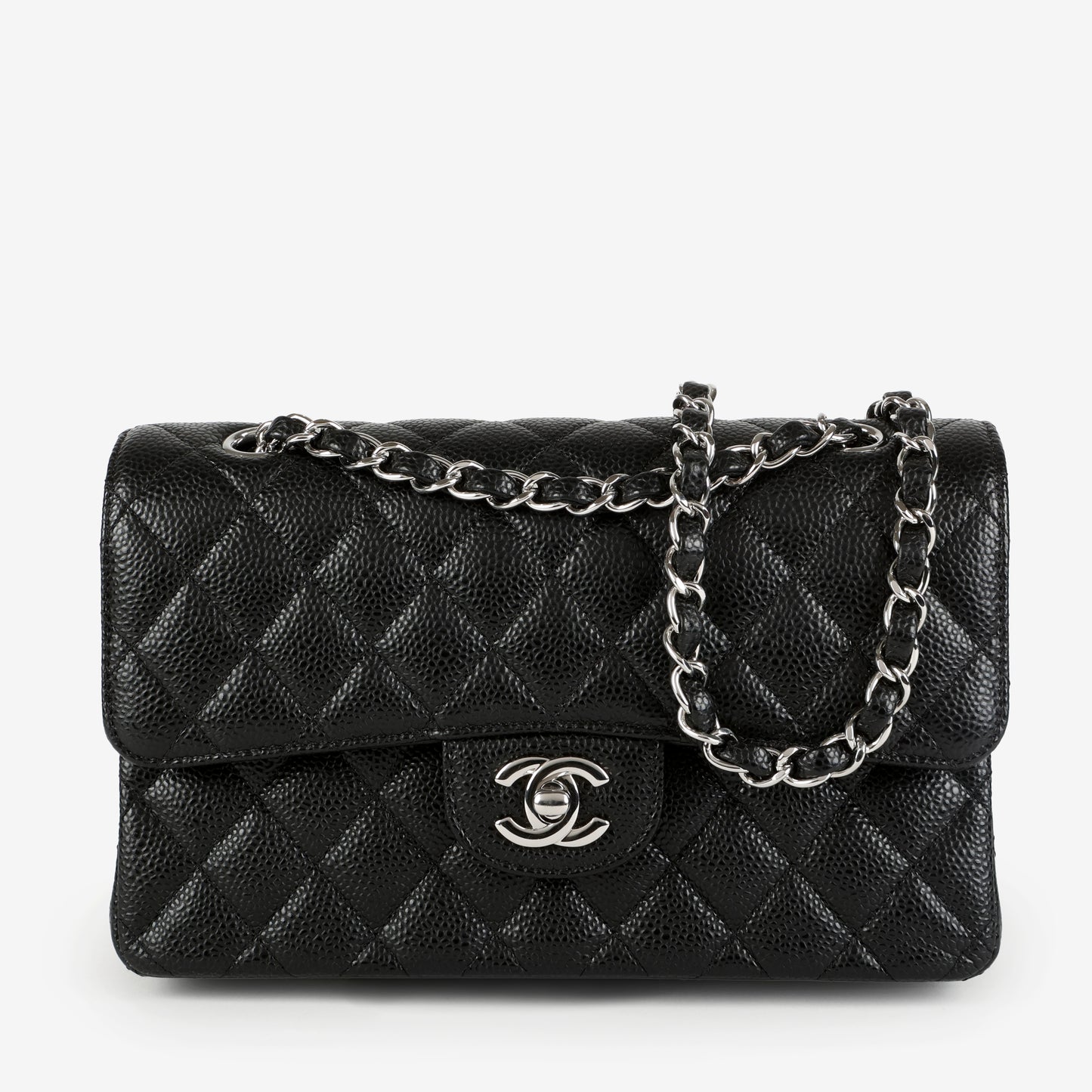 Black Caviar Small Double Flap Silver Hardware