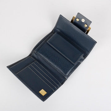 Baguette Trifold Wallet, Navy Calfskin