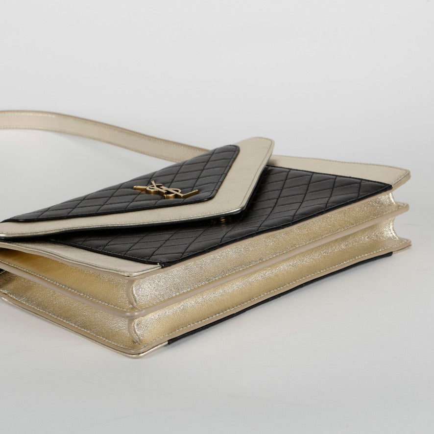 Medium Gaby Satchel, Gold Black Lambskin