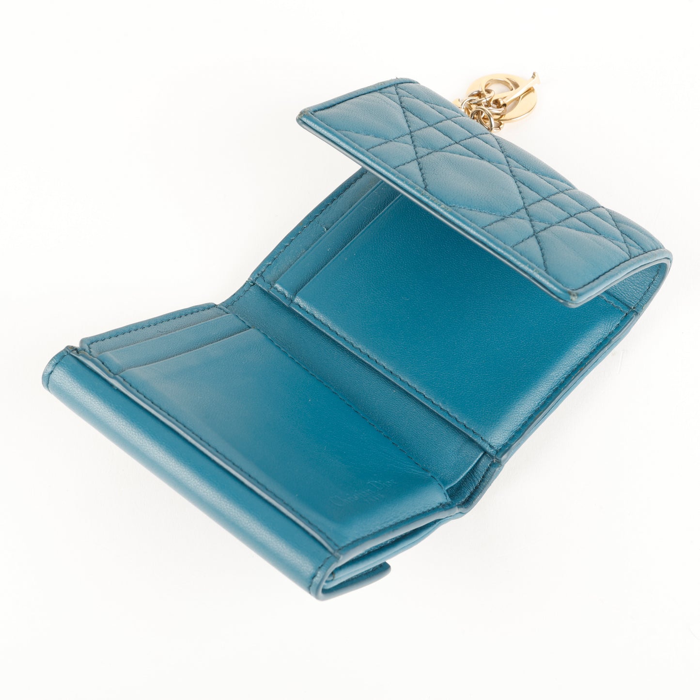 Lotus Trifold Compact, Teal Lambskin