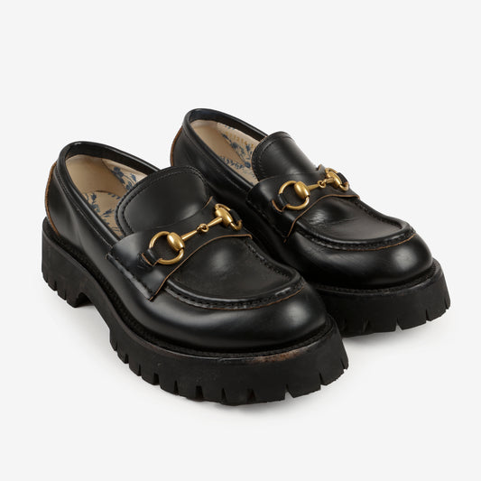Lug Sole Horsebit Loafers, Black