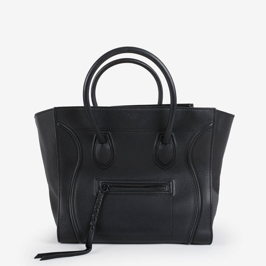 Medium Phantom Luggage Tote Black Grained Calfskin