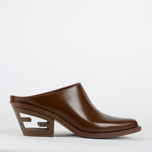 Vitello Leather Cutout Mule Brown 37.5