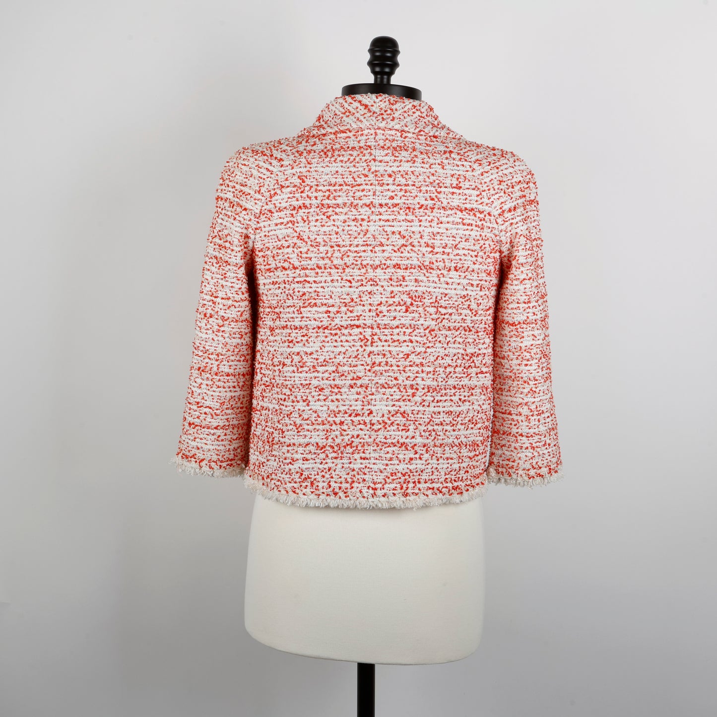 Coral Red White Cropped Tweed Jacket