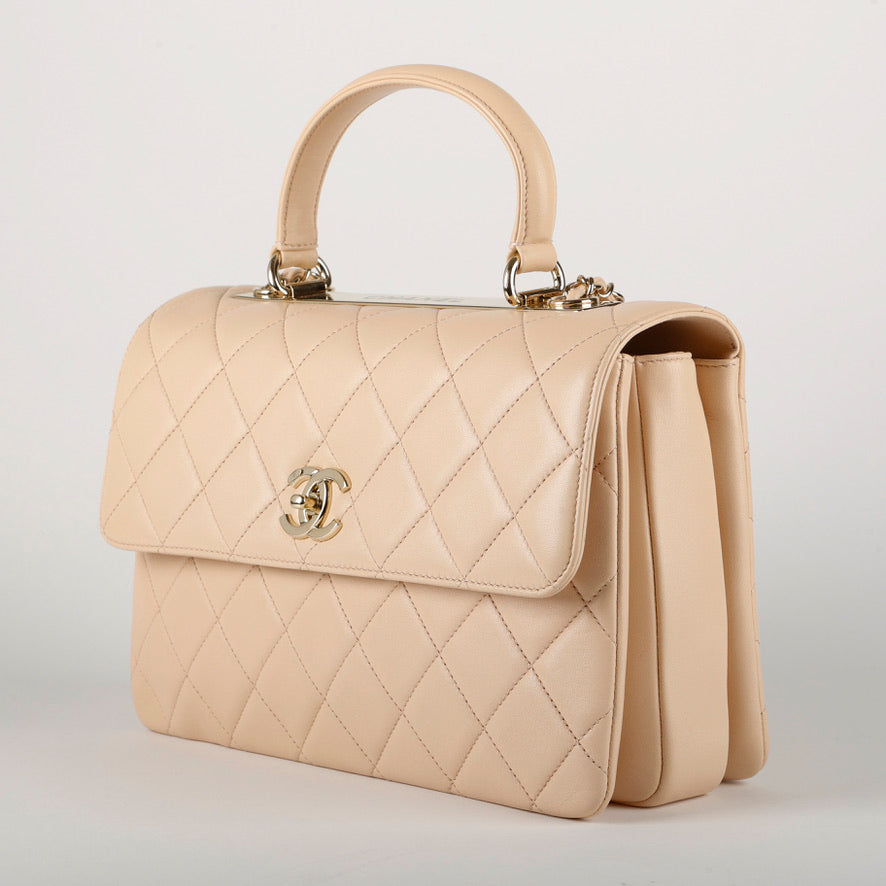 Lambskin Medium Trendy Beige Gold Hardware