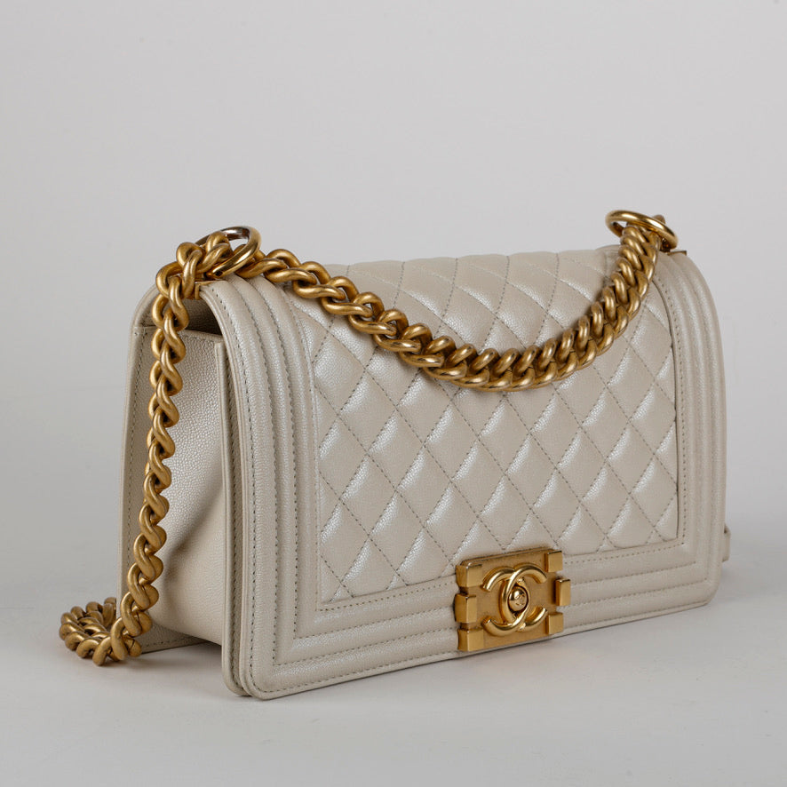 Old Medium Boy Bag, Iridescent Cream 11546