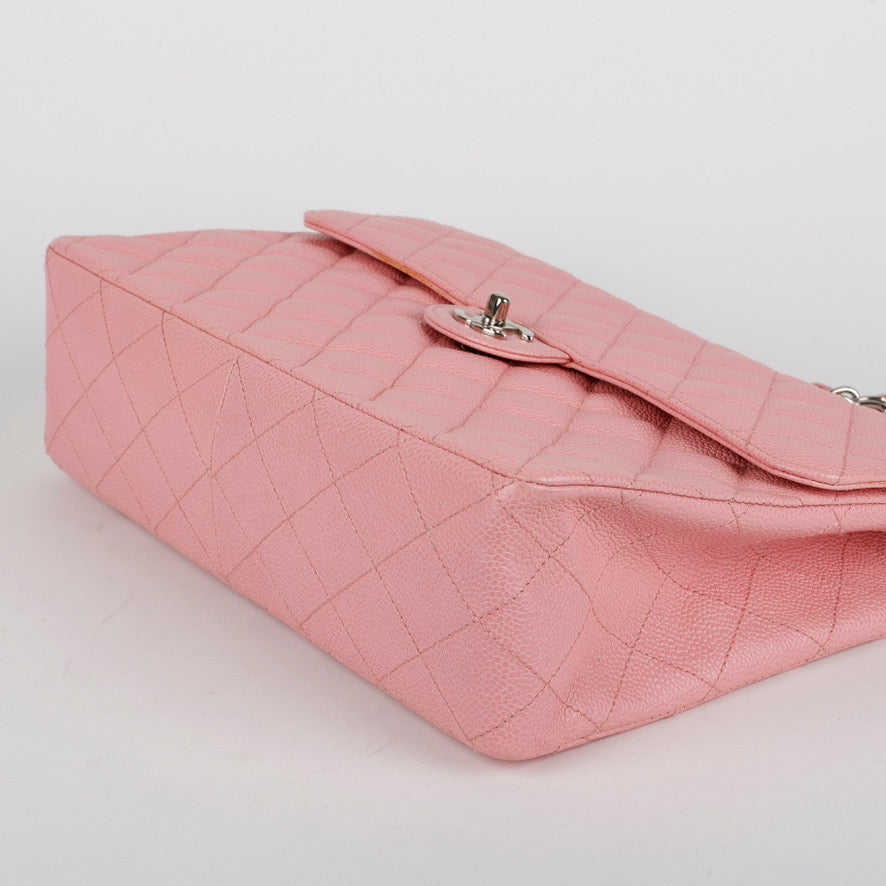 Maxi Single Flap, Pink Caviar Silver Hardware