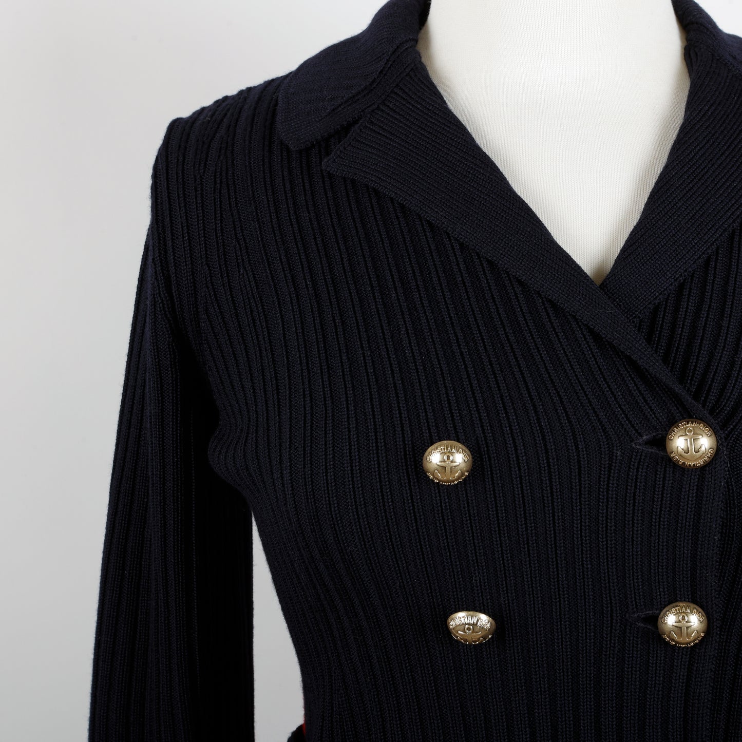 Navy Blue Red Wool Double Breasted Jacket