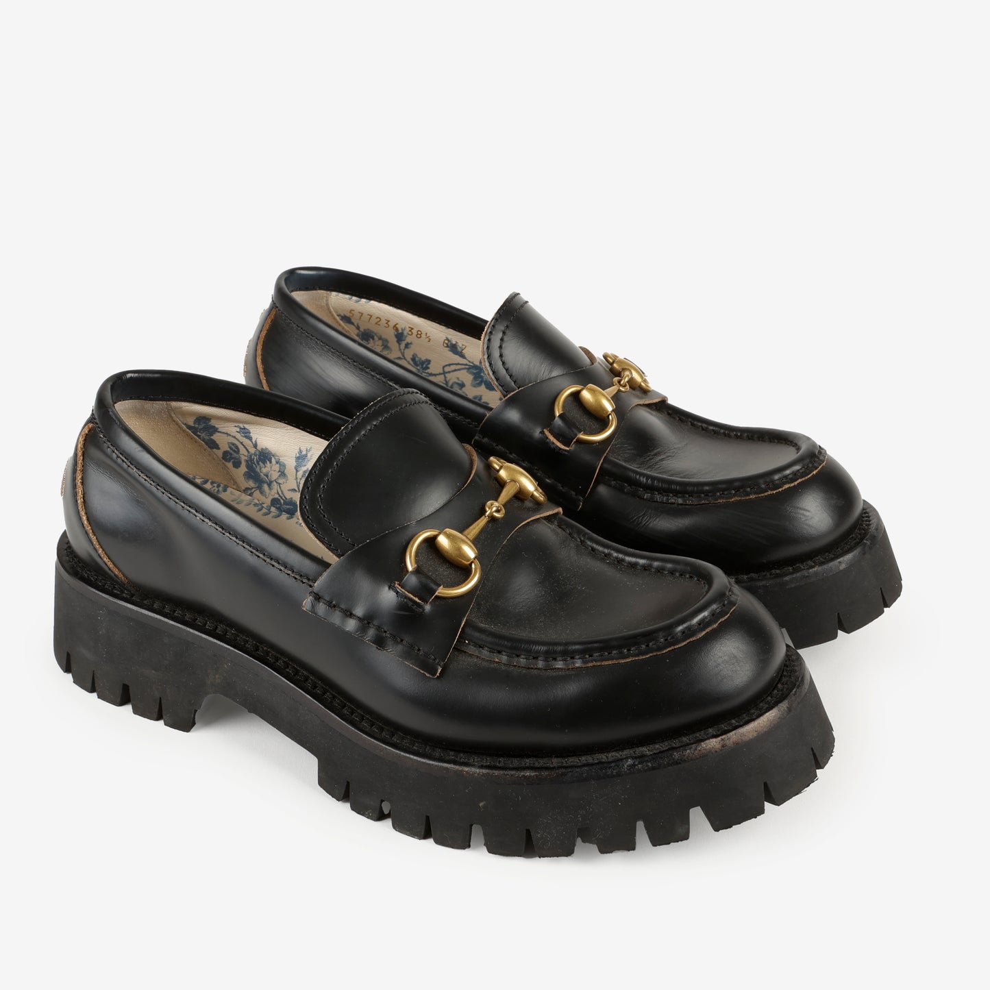Lug Sole Horsebit Loafers, Black