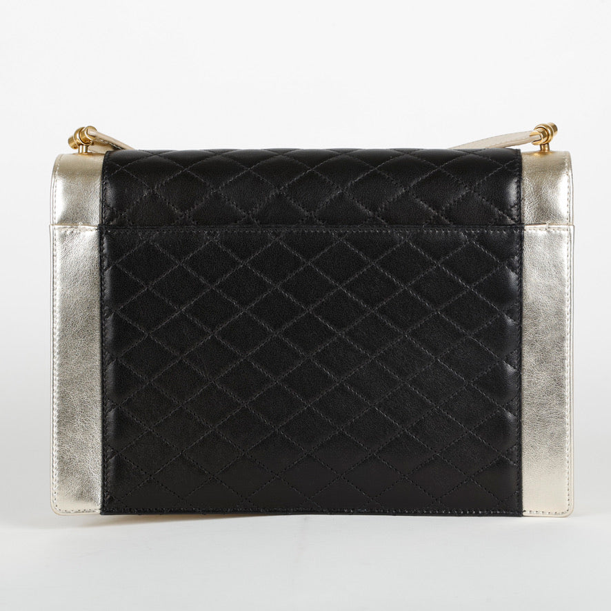 Medium Gaby Satchel, Gold Black Lambskin