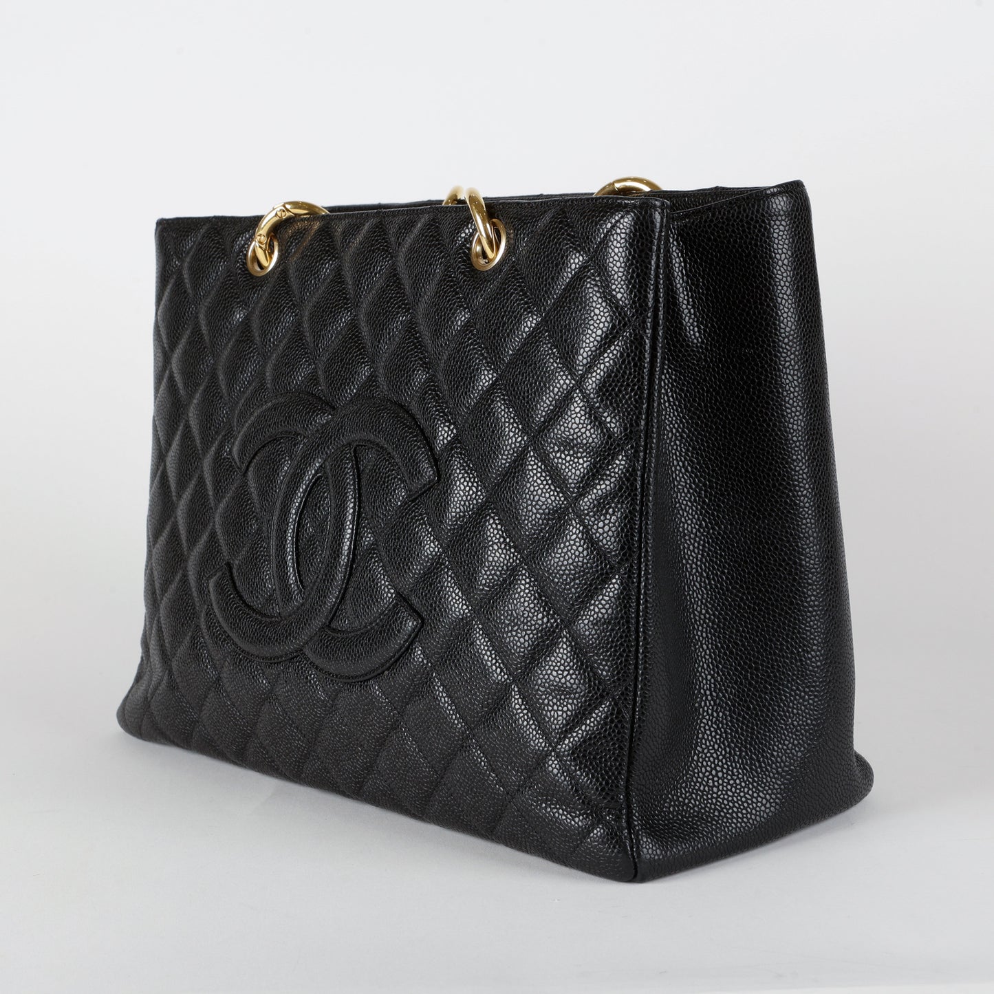 Grand Shopping Tote, Black Caviar Gold Hardware