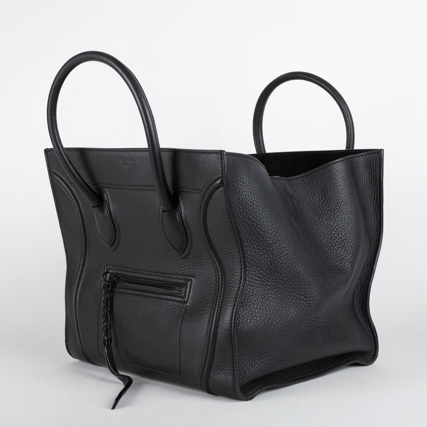 Medium Phantom Luggage Tote Black Grained Calfskin