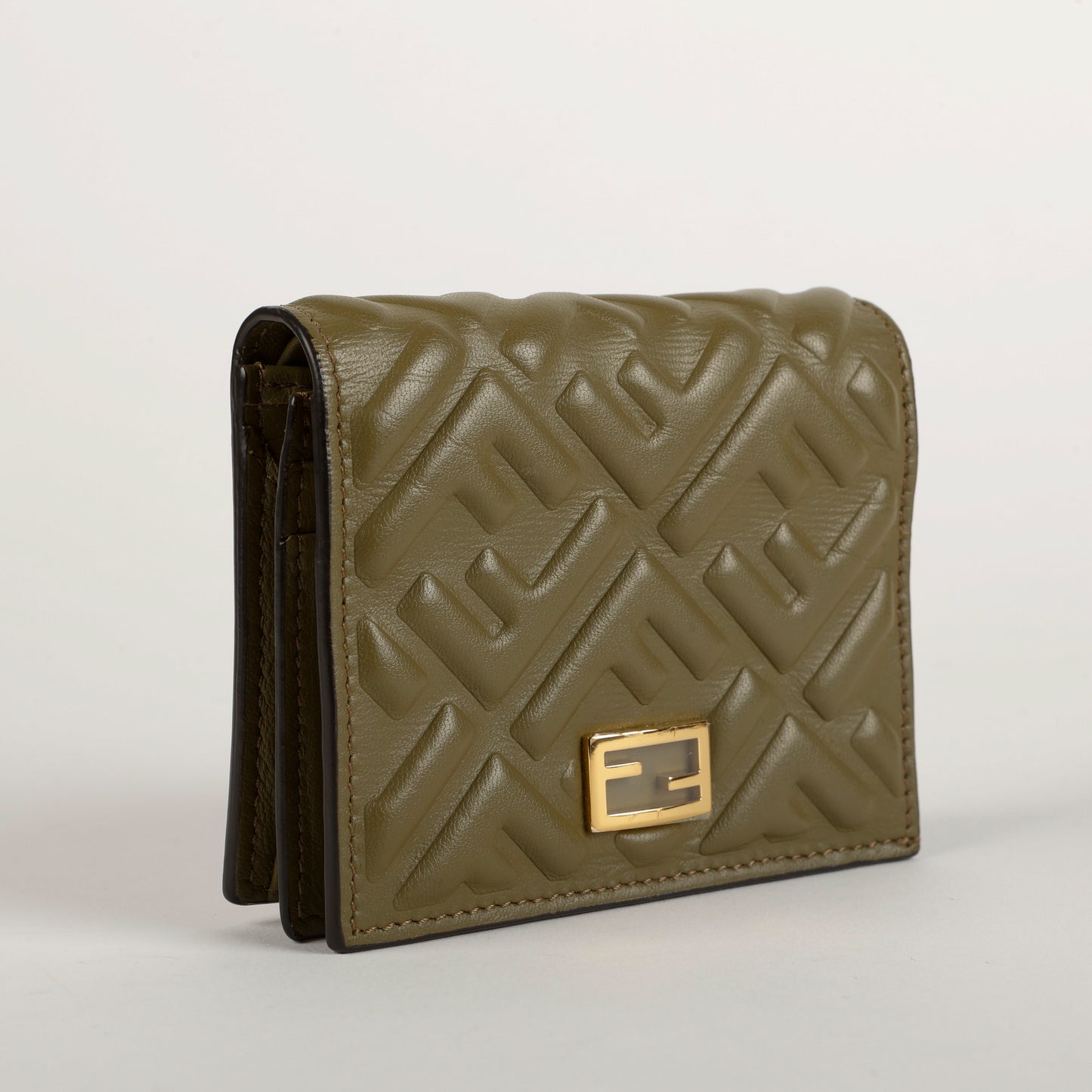 FF Embossed Baguette Compact Wallet, Hunter Green