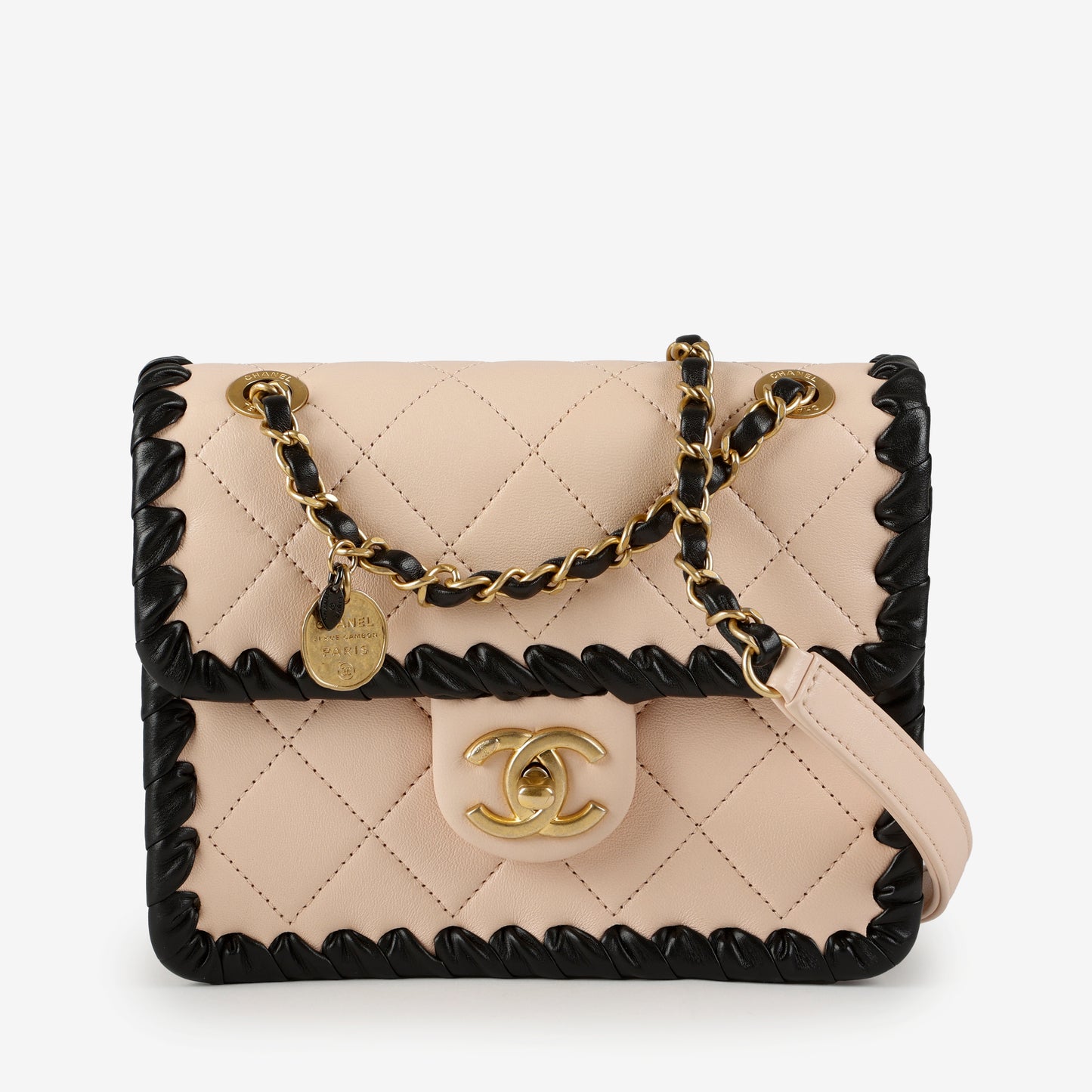 Calfskin Braided Mini Flap Beige/Black