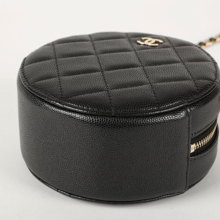 Mini Round Clutch On Chain, Black Caviar