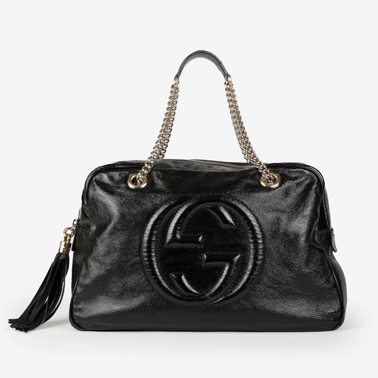 Soho Chain Zip Shoulder Bag, Black Patent Leather 10494