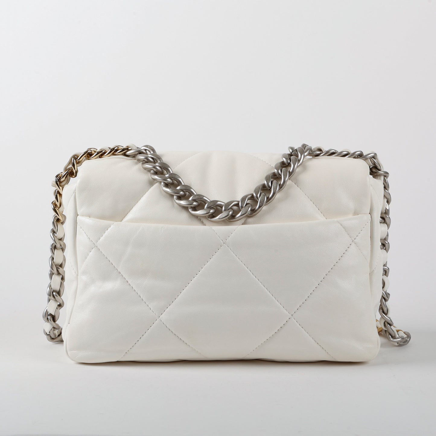 Medium 19, White Lambskin Silver Hardware
