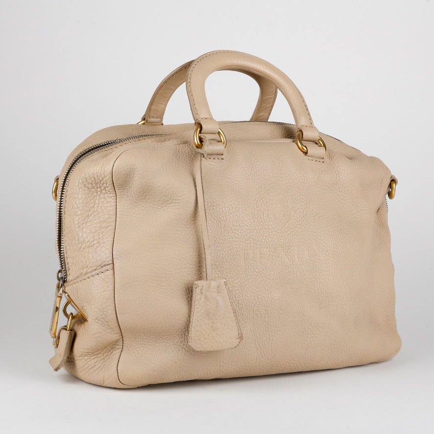 Medium Boston Bag, Light Beige Calfskin