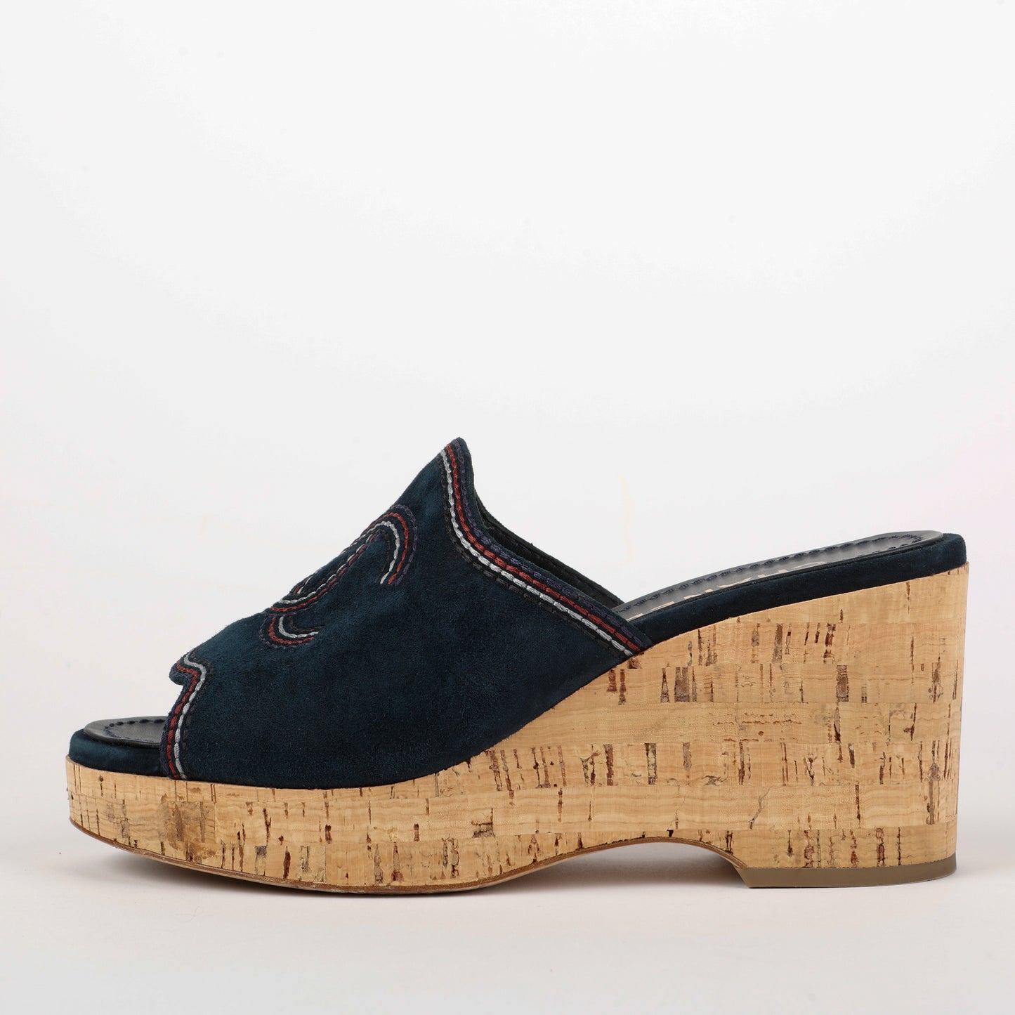 Cork Platform Wedges Suede, Navy