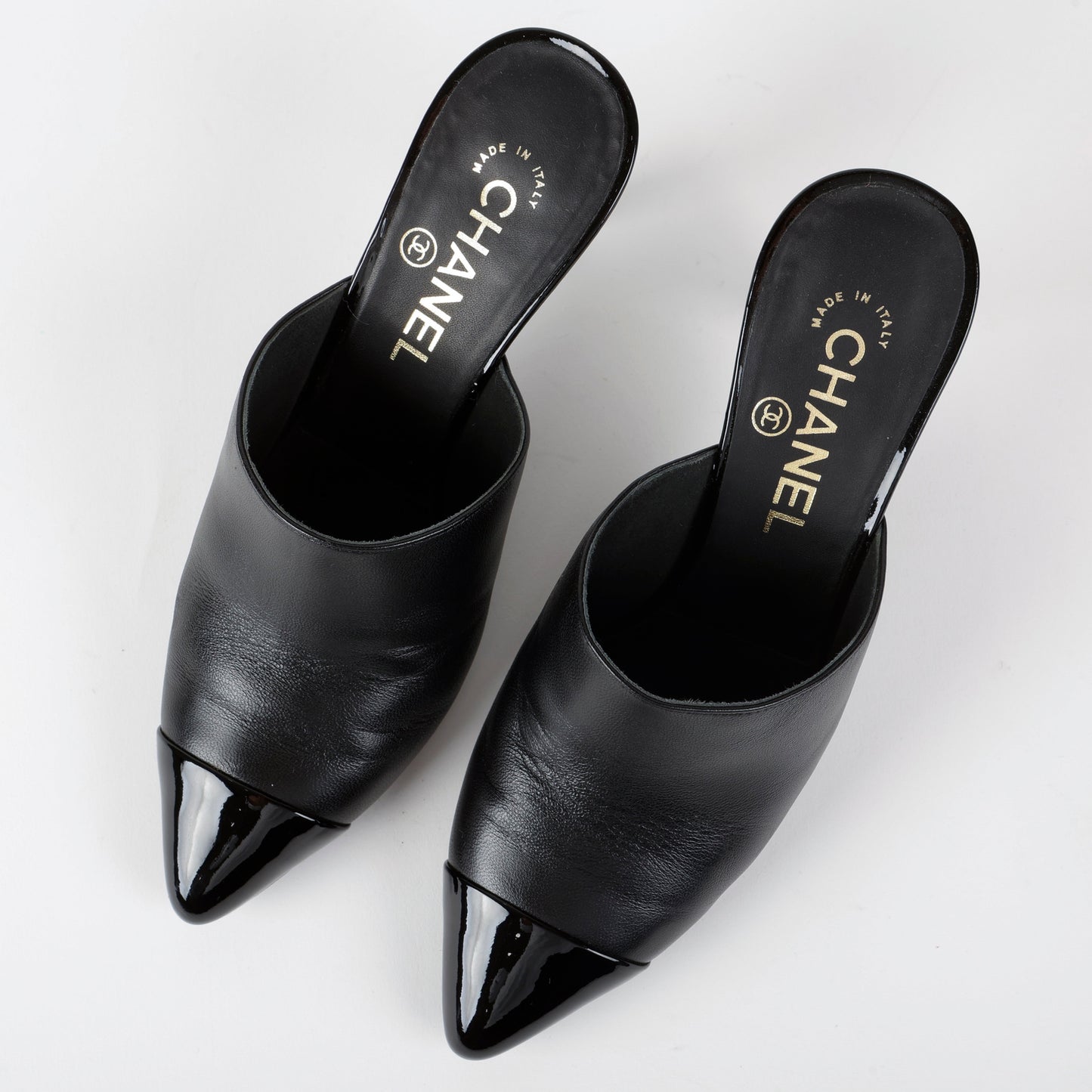 Black Pointed Toe Heeled Mule with Pearls